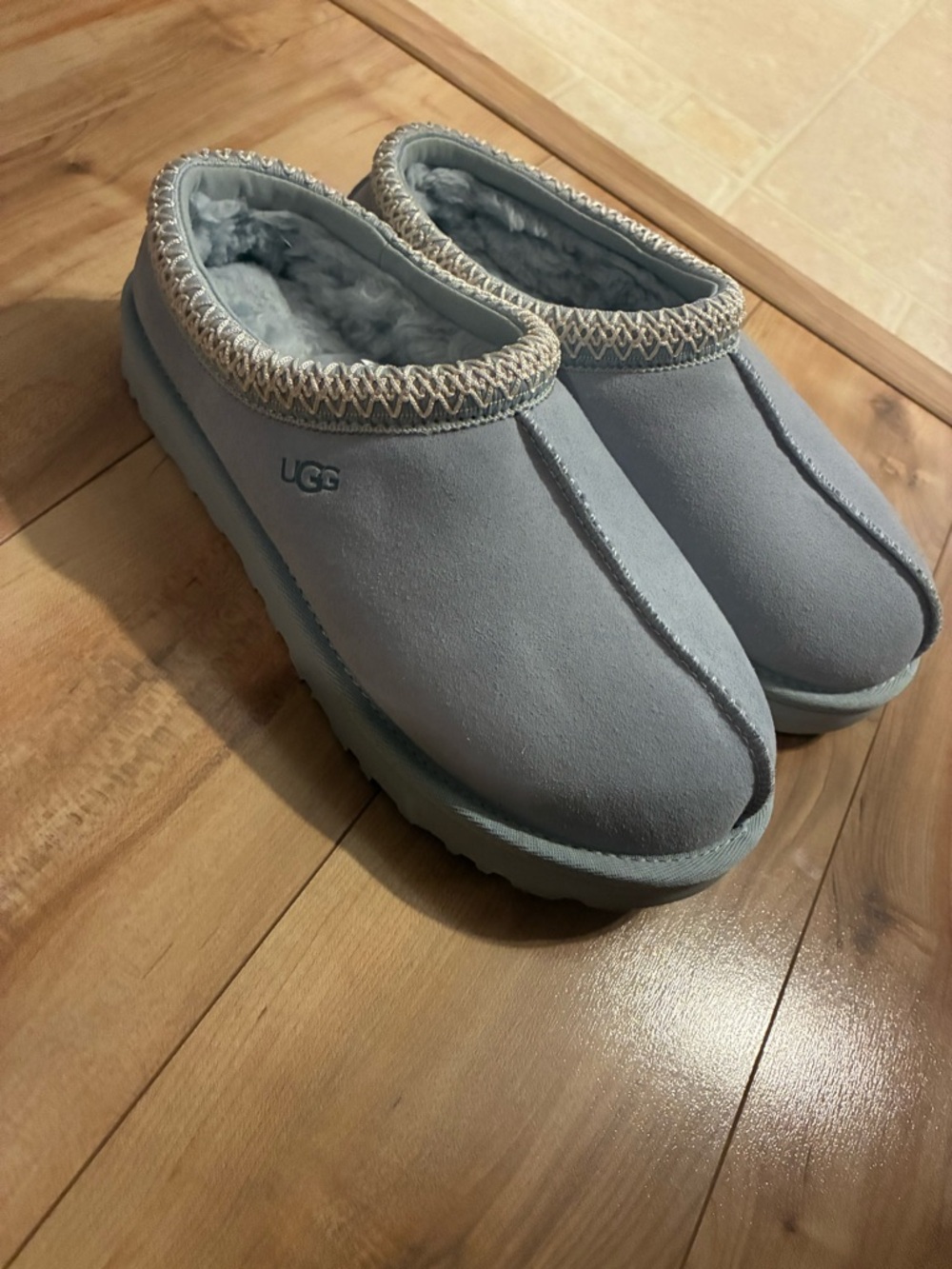 UGG Powder Blue Suede Shearling Clog